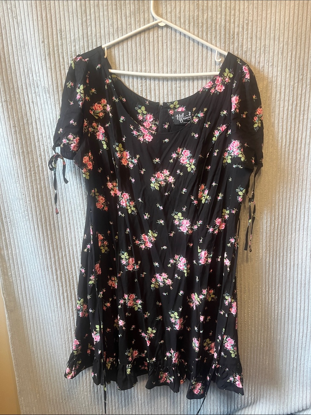 Hell Bunny Black Mini Dress with Pink Floral Print 2X (18)